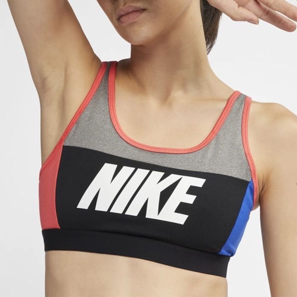 Nike Dri-FIT Colorblock Sports Bra Grey Black Pink Blue Logo Strappy Small‎